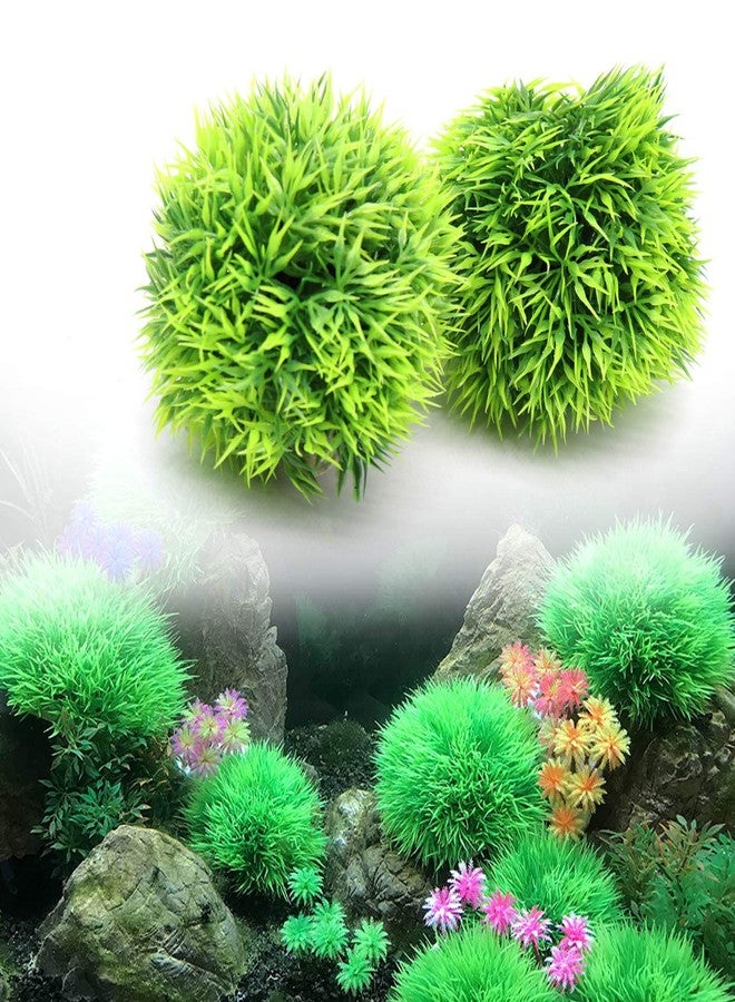 Besimple 4 Pack Aquarium Plastic Plants Grass Ball, Artificial Marimo Balls Green Water Plants Fish Tank Decorations - Image 2